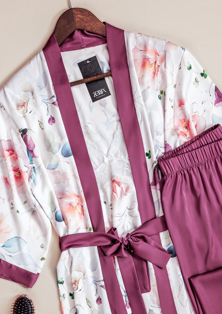 طقم بيجاما ساتان 4 قطع