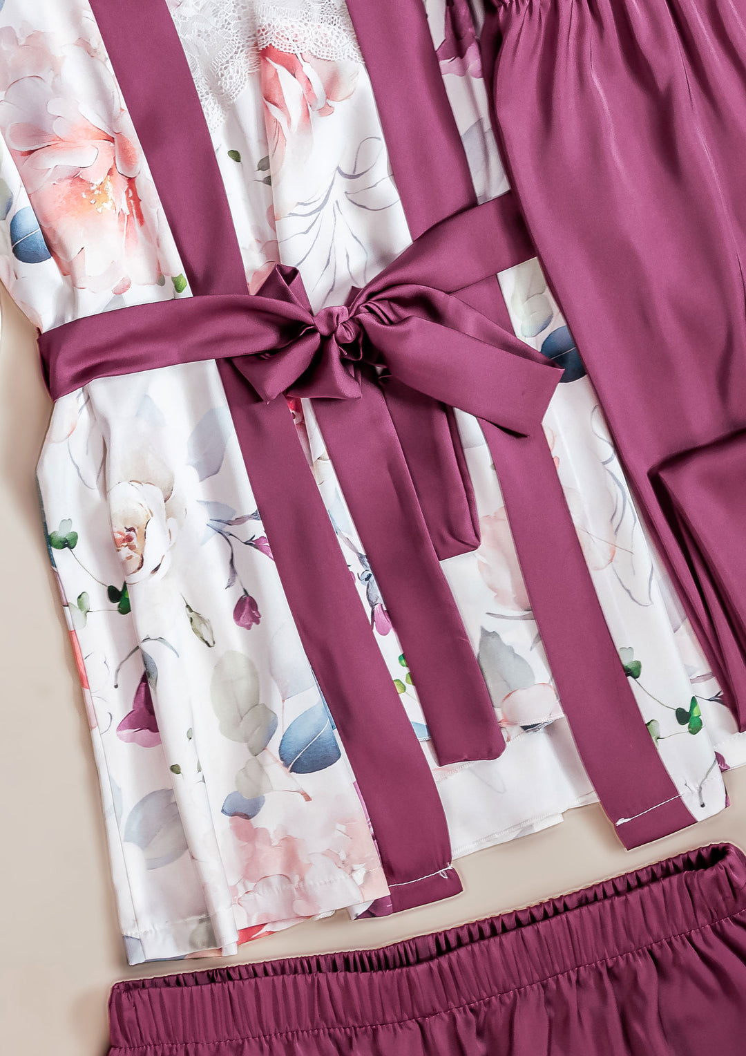 طقم بيجاما ساتان 4 قطع