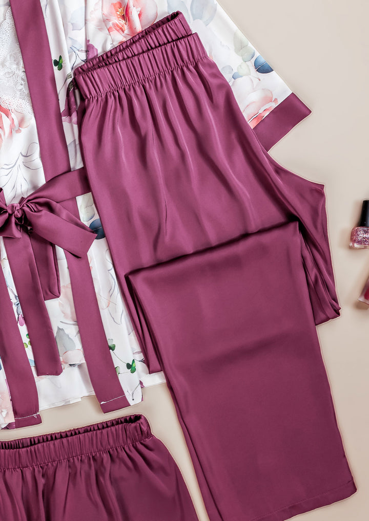 طقم بيجاما ساتان 4 قطع