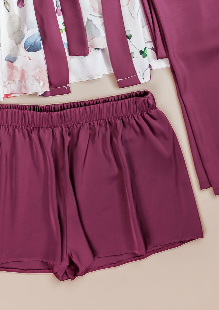 طقم بيجاما ساتان 4 قطع