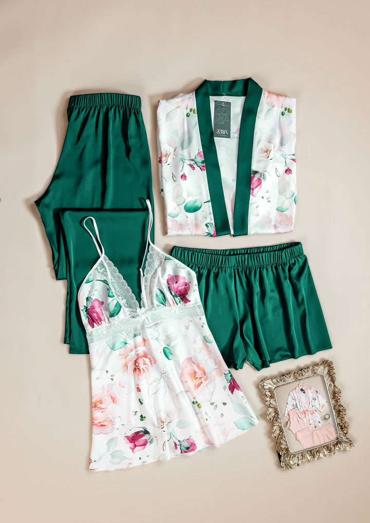 طقم بيجاما ساتان 4 قطع