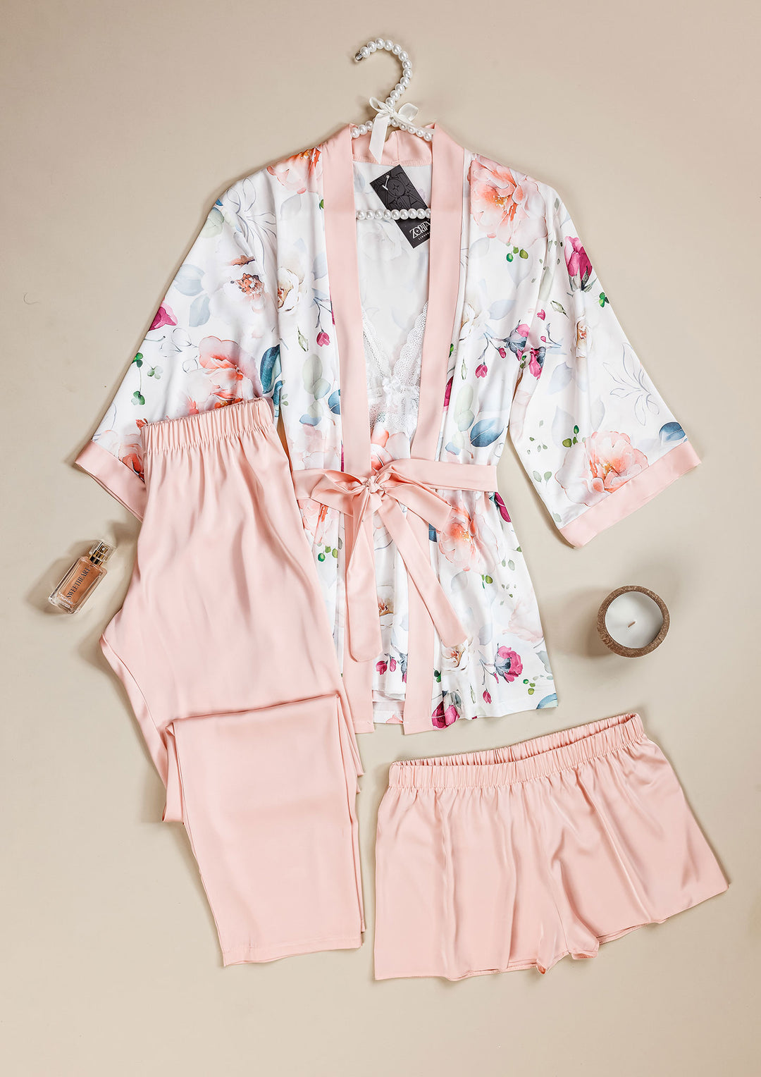 طقم بيجاما ساتان 4 قطع