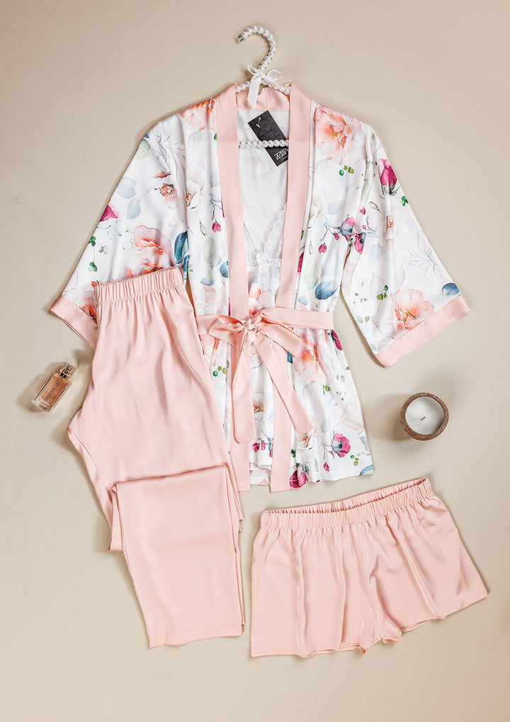 طقم بيجاما ساتان 4 قطع