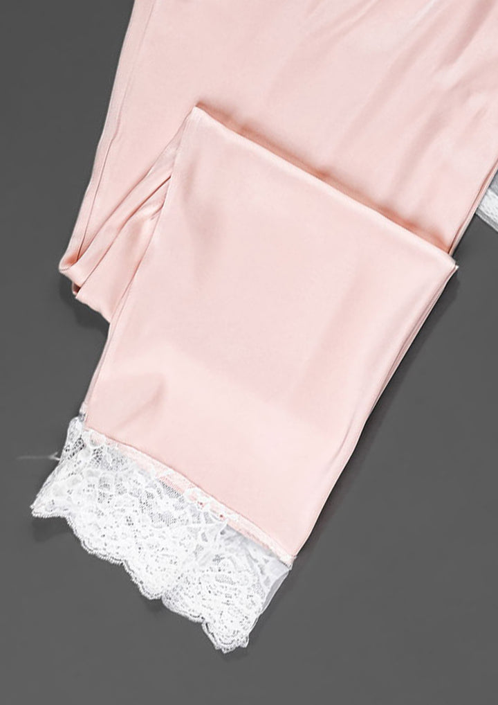 Lace Trim Satin Pajama Set