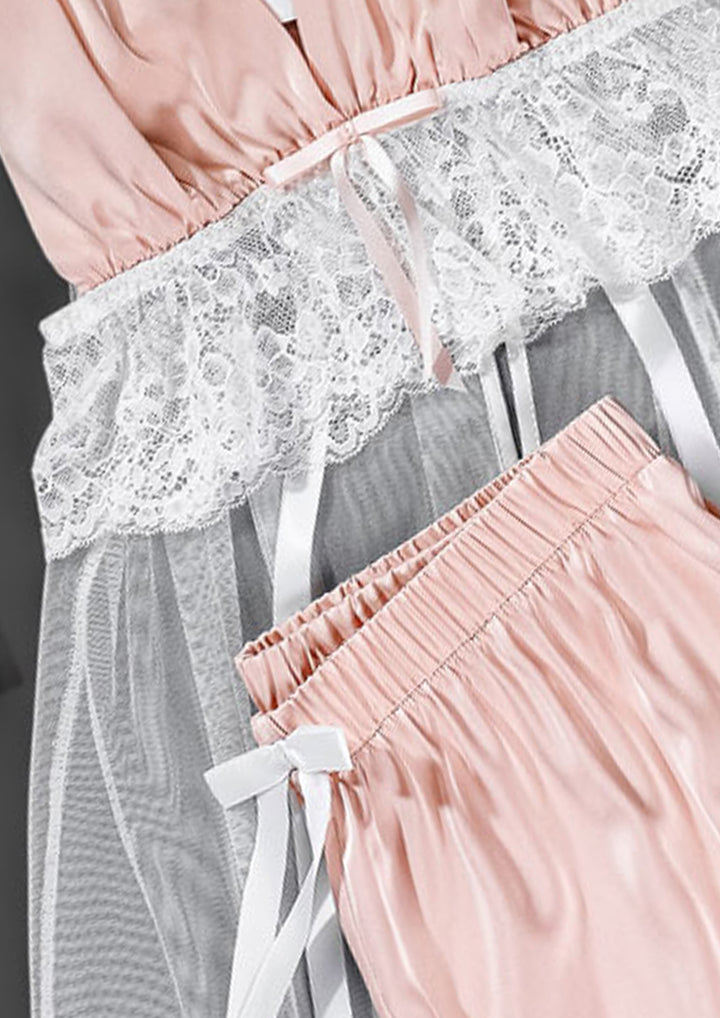 Lace Trim Satin Pajama Set