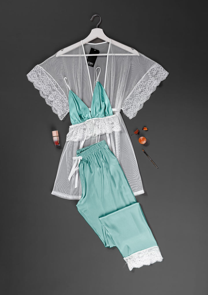 Lace Trim Satin Pajama Set