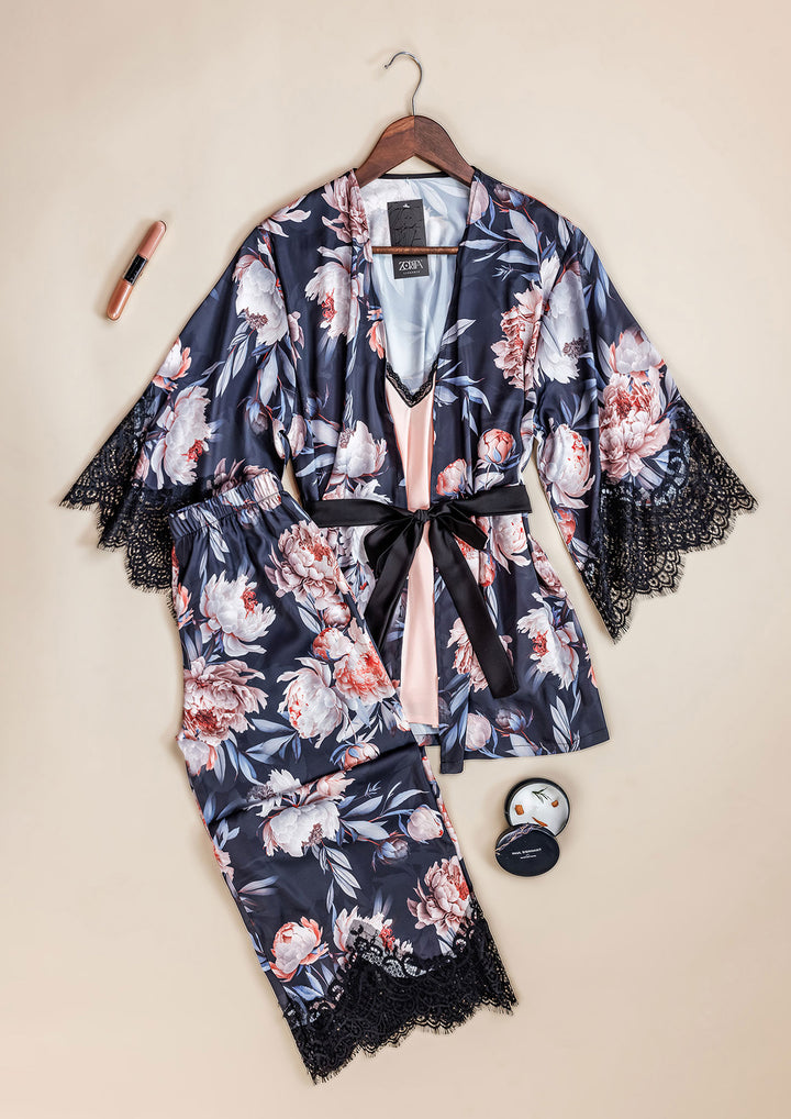 طقم بيجاما ساتان 3 قطع