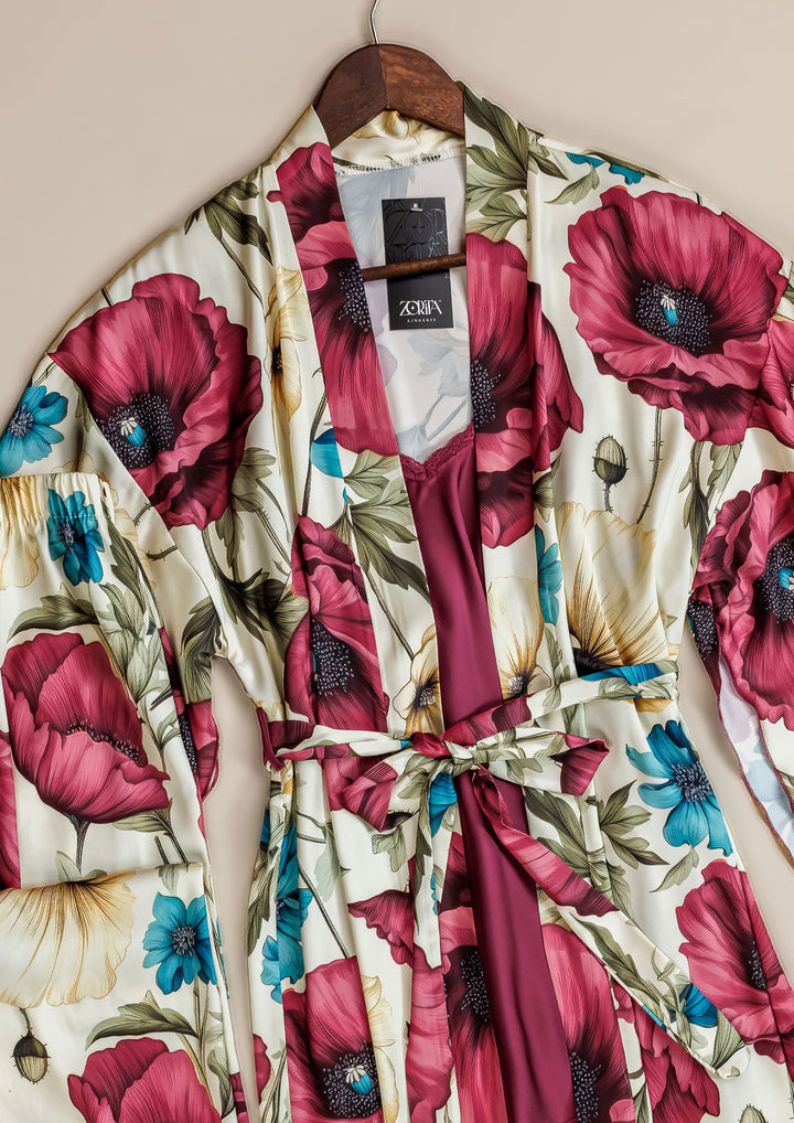 طقم بيجاما ساتان 3 قطع