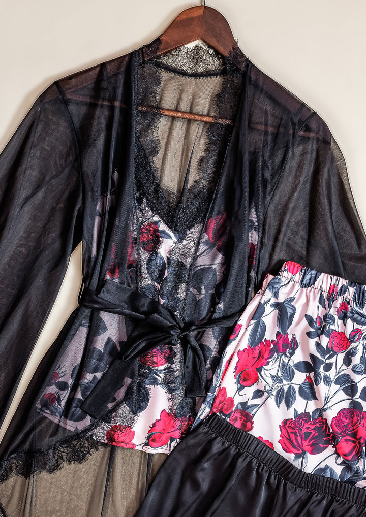 طقم بيجاما ساتان 4 قطع