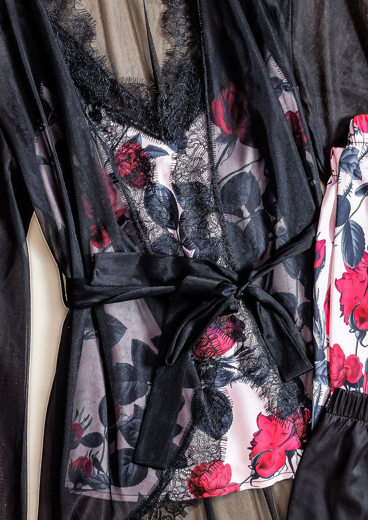 طقم بيجاما ساتان 4 قطع