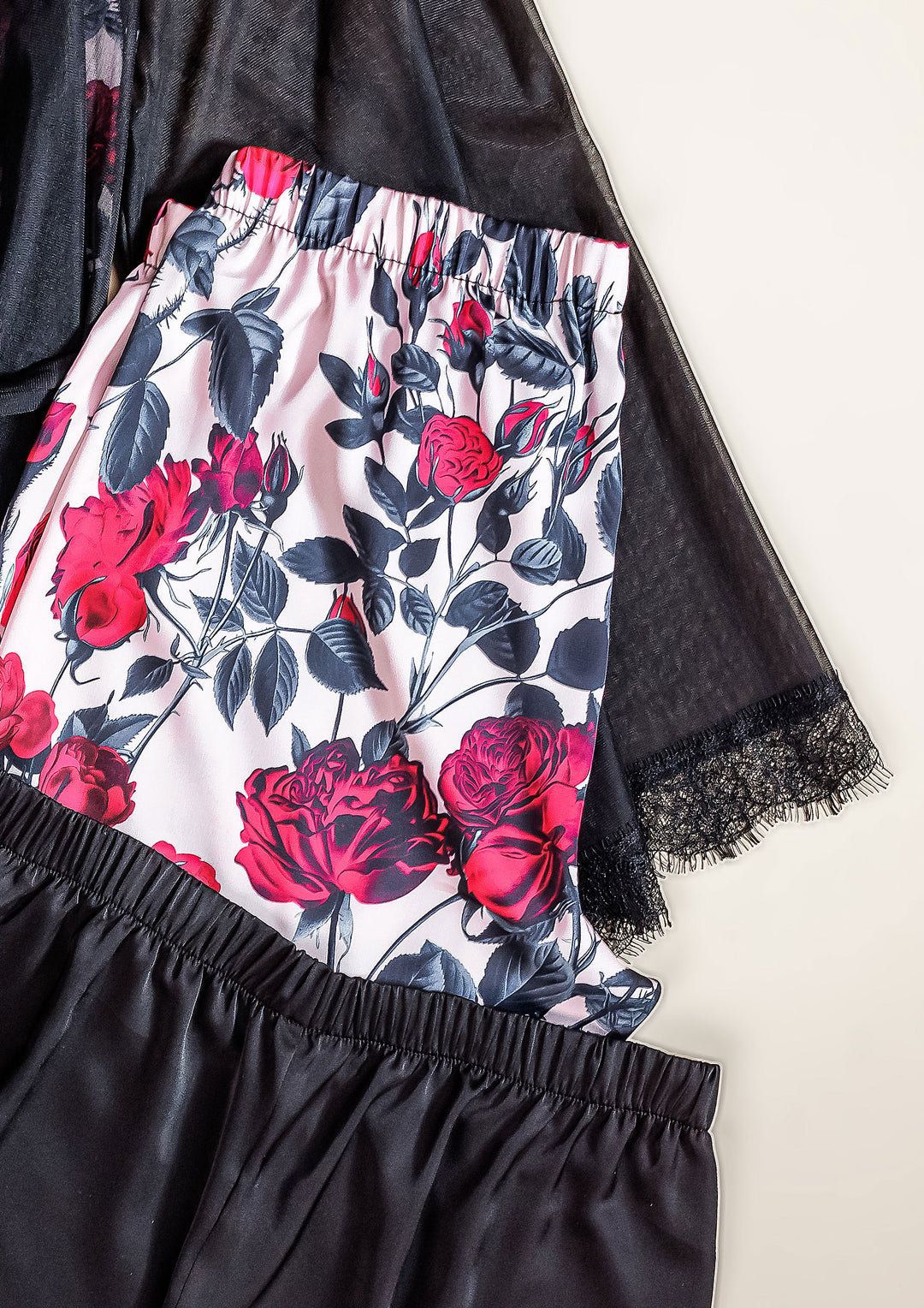 طقم بيجاما ساتان 4 قطع