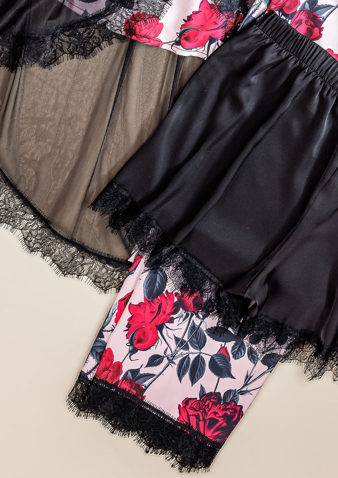 طقم بيجاما ساتان 4 قطع