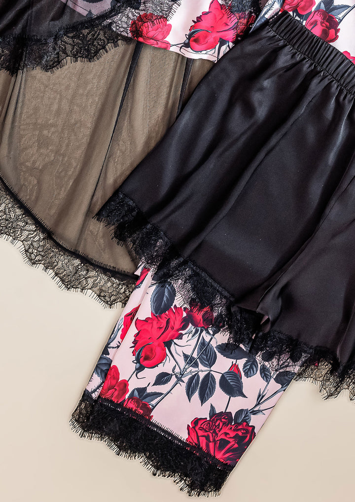 طقم بيجاما ساتان 4 قطع