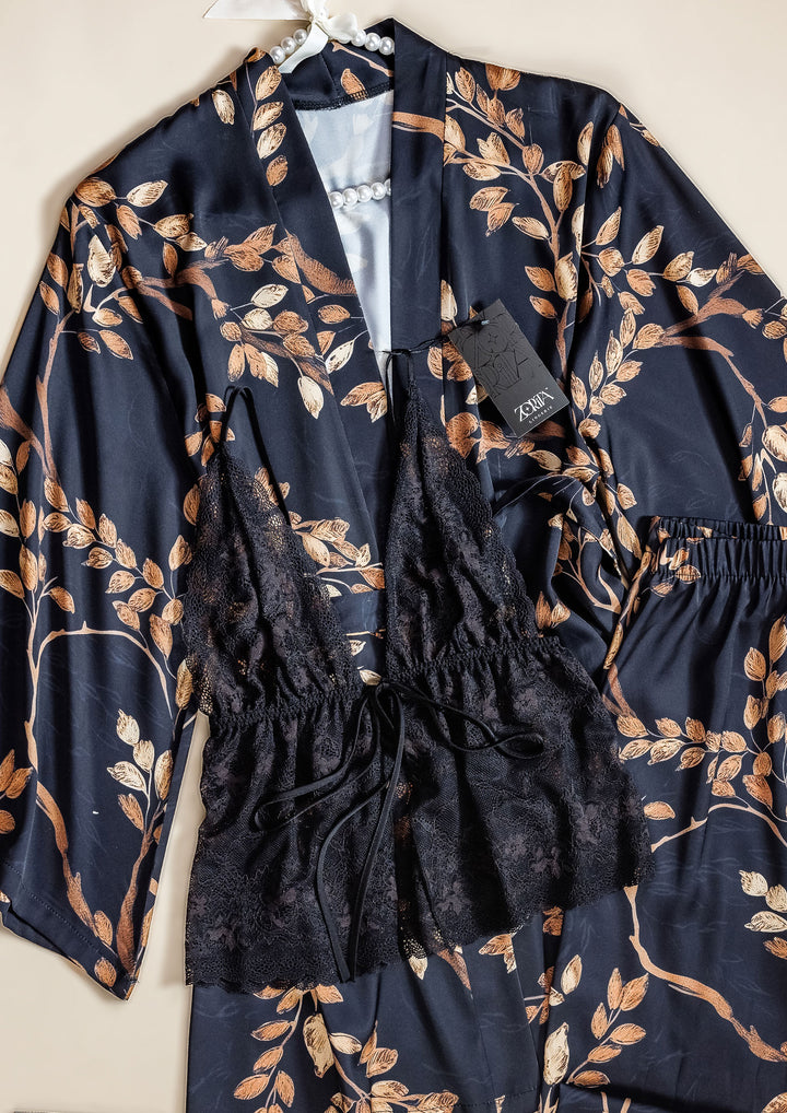 طقم بيجاما ساتان 3 قطع