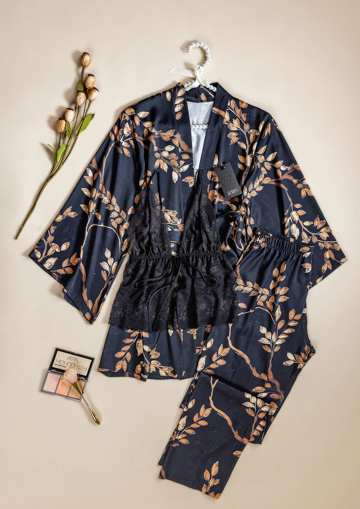 طقم بيجاما ساتان 3 قطع