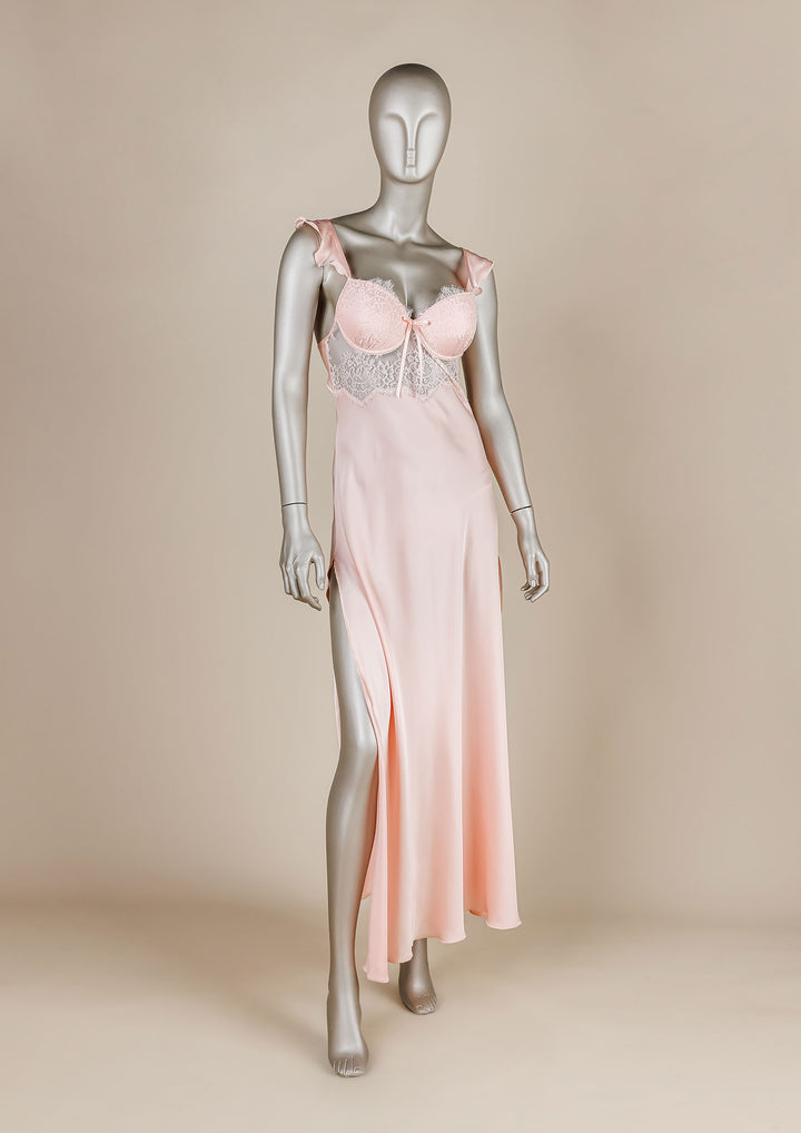 فستان ساتان بحواف دانتيل