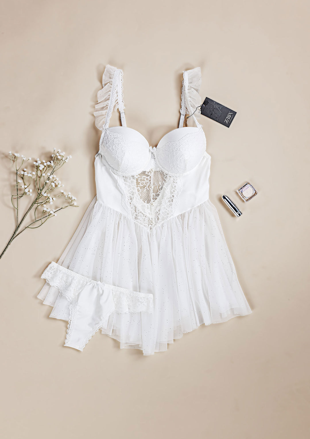 Lace Trim Bridal Babydoll