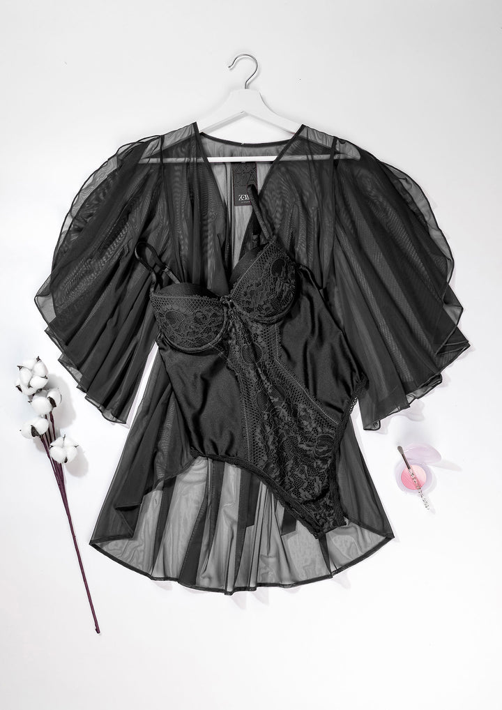 Satin Lace Teddy Robe Set