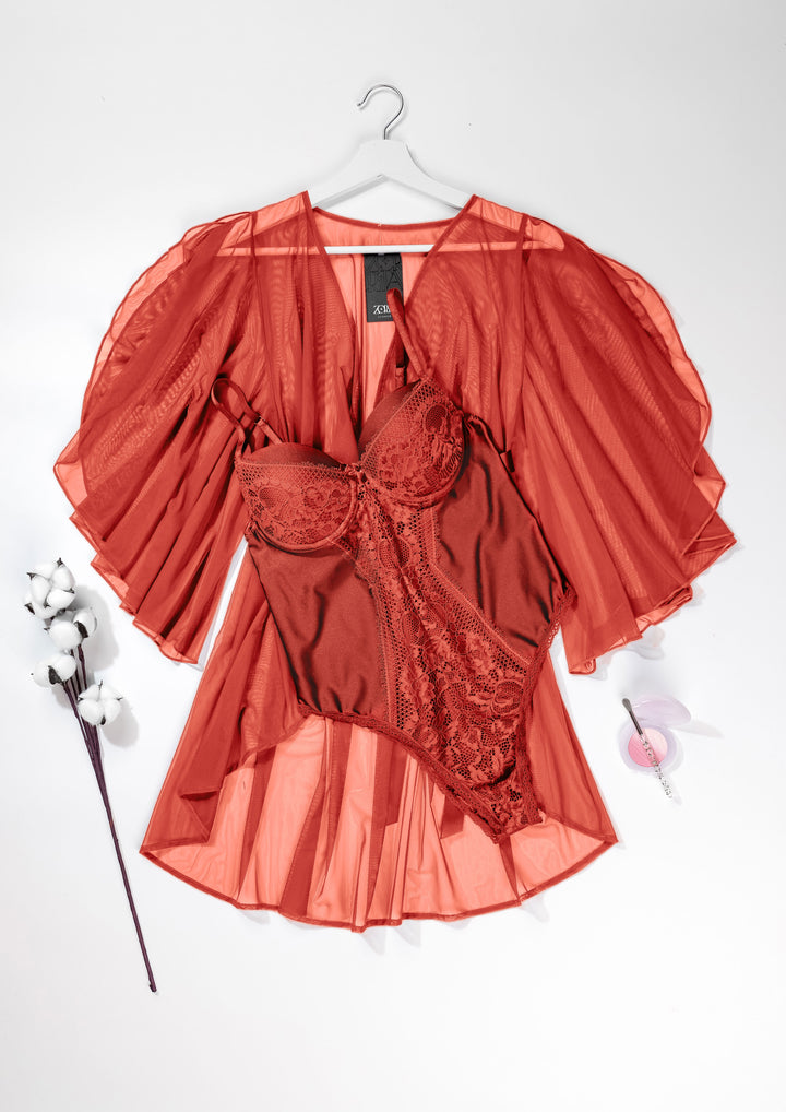 Satin Lace Teddy Robe Set