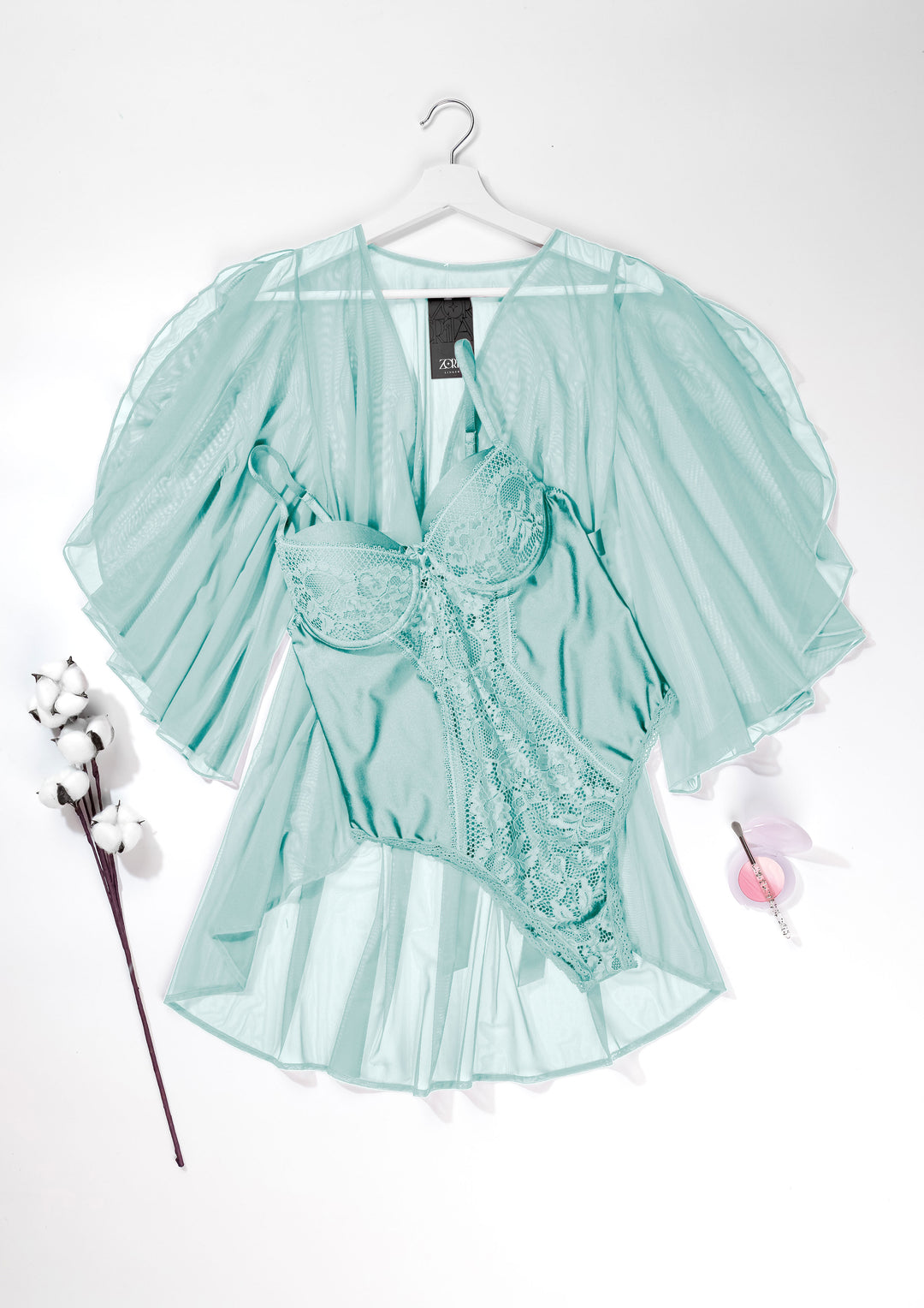 Satin Lace Teddy Robe Set