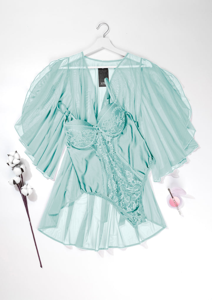Satin Lace Teddy Robe Set