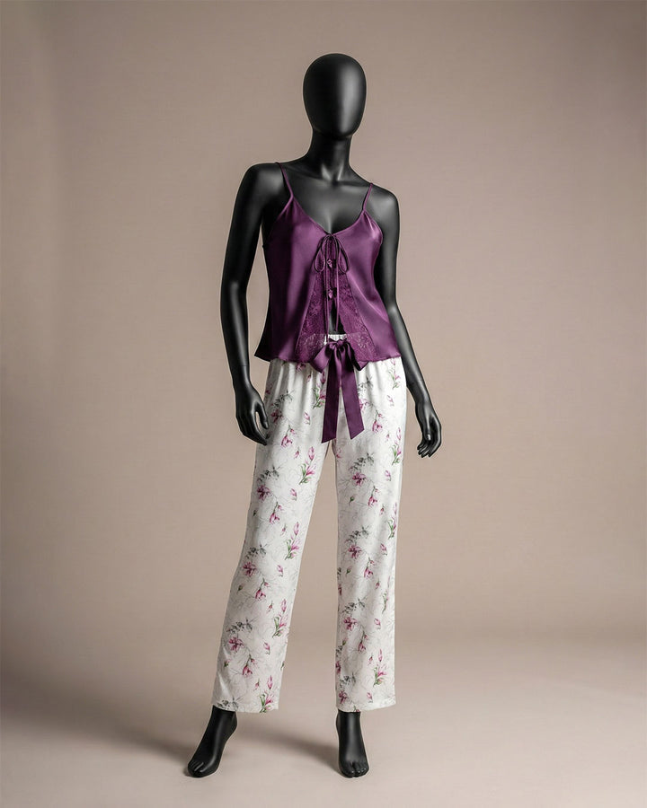 Satin Lace-Trim Pajama Set 3463-26