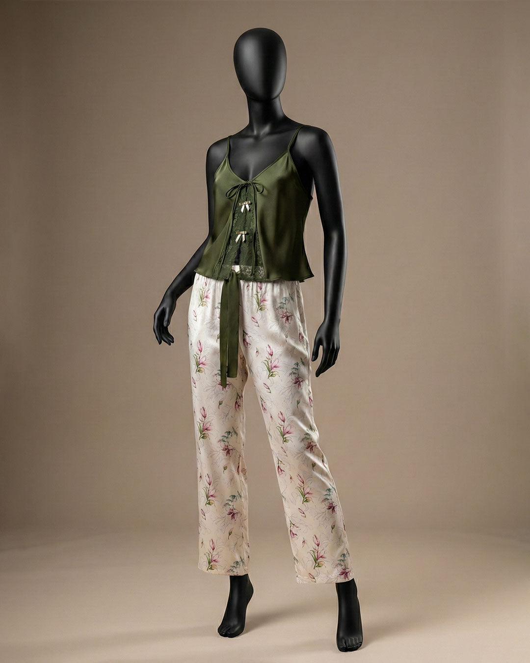Satin Lace-Trim Pajama Set 3463-26