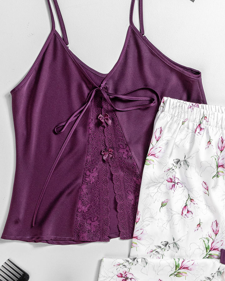 Satin Lace-Trim Pajama Set 3463-26