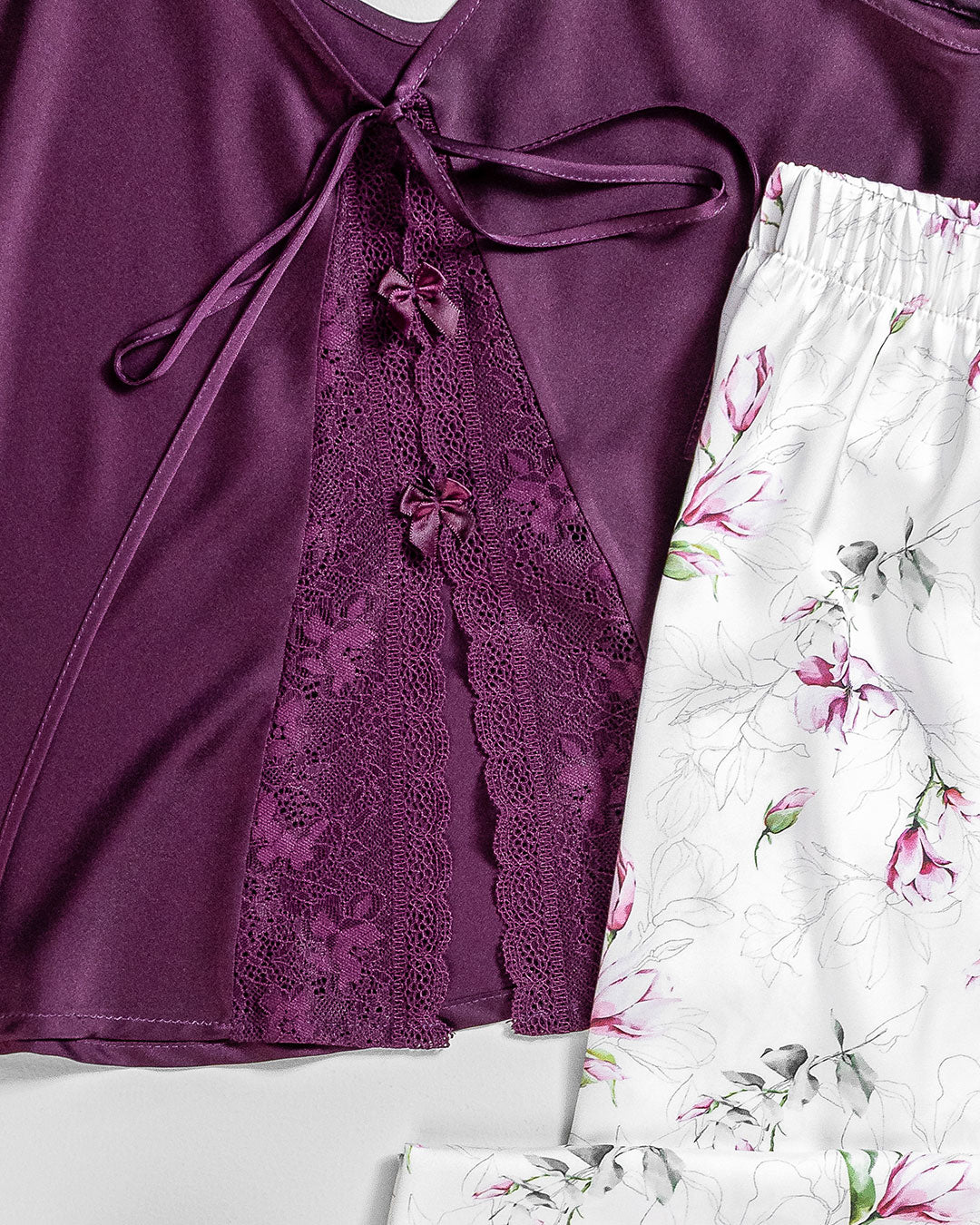 Satin Lace-Trim Pajama Set 3463-26