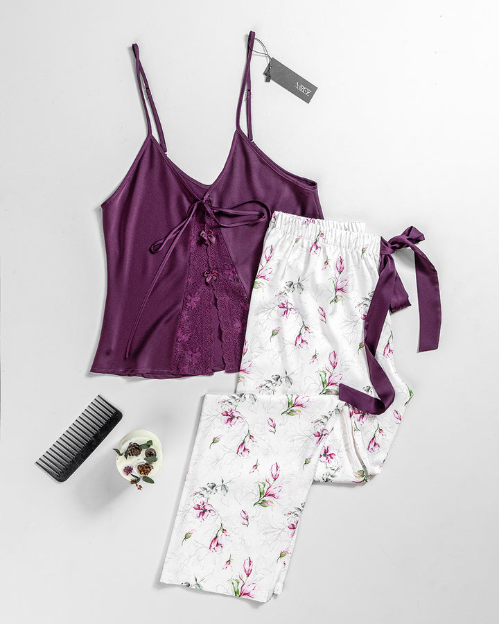 Satin Lace-Trim Pajama Set 3463-26