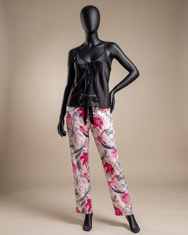Satin Lace-Trim Pajama Set