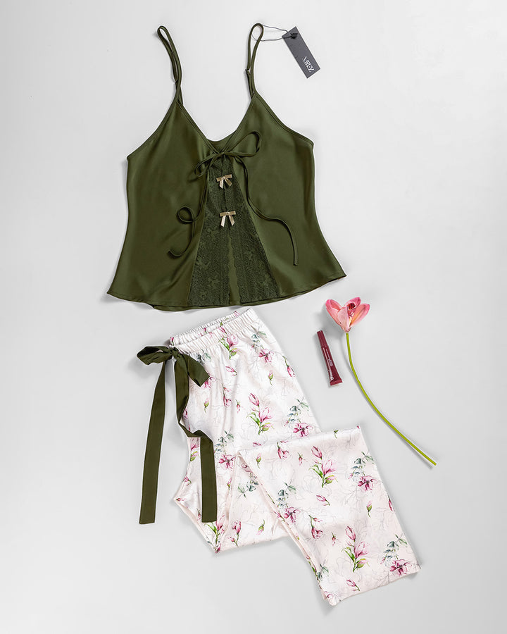 Satin Lace-Trim Pajama Set 3463-26