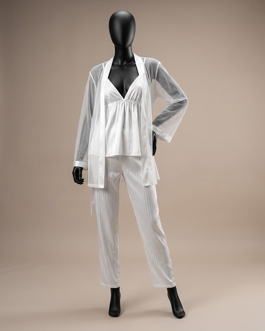 Lace Trim Satin Pajama Set 3476-26