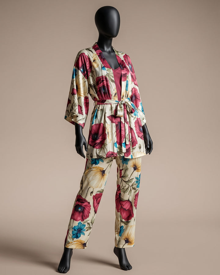 Satin 3-Piece Pajama Set