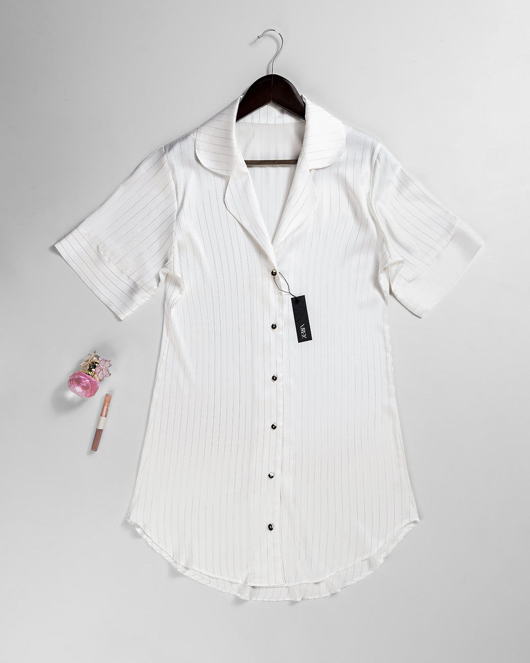Button-Front Satin Babydoll Shirt 3507-26
