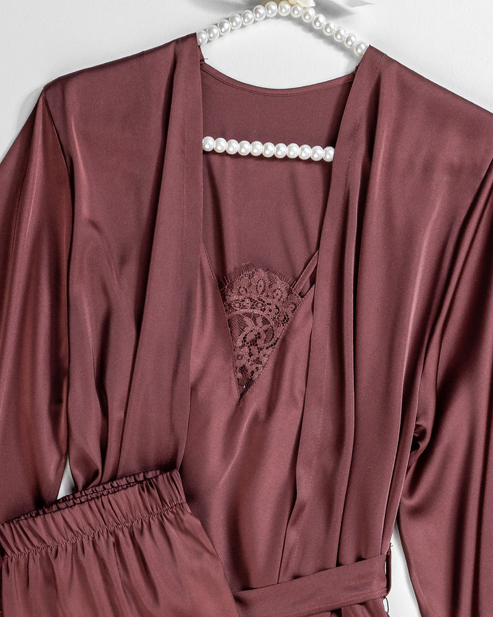 Satin & Lace Pajama Set – 3 Pieces 3518-26