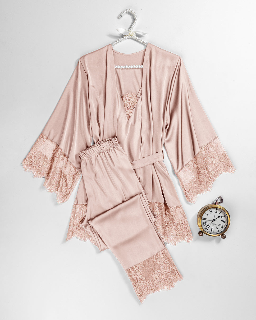 Satin & Lace Pajama Set – 3 Pieces 3518-26