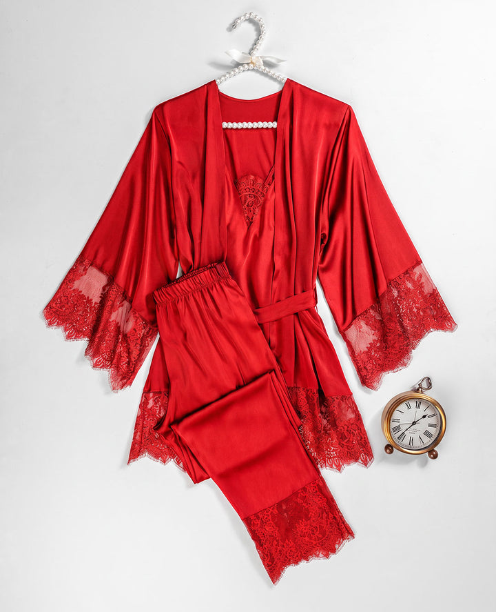Satin & Lace Pajama Set – 3 Pieces 3518-26