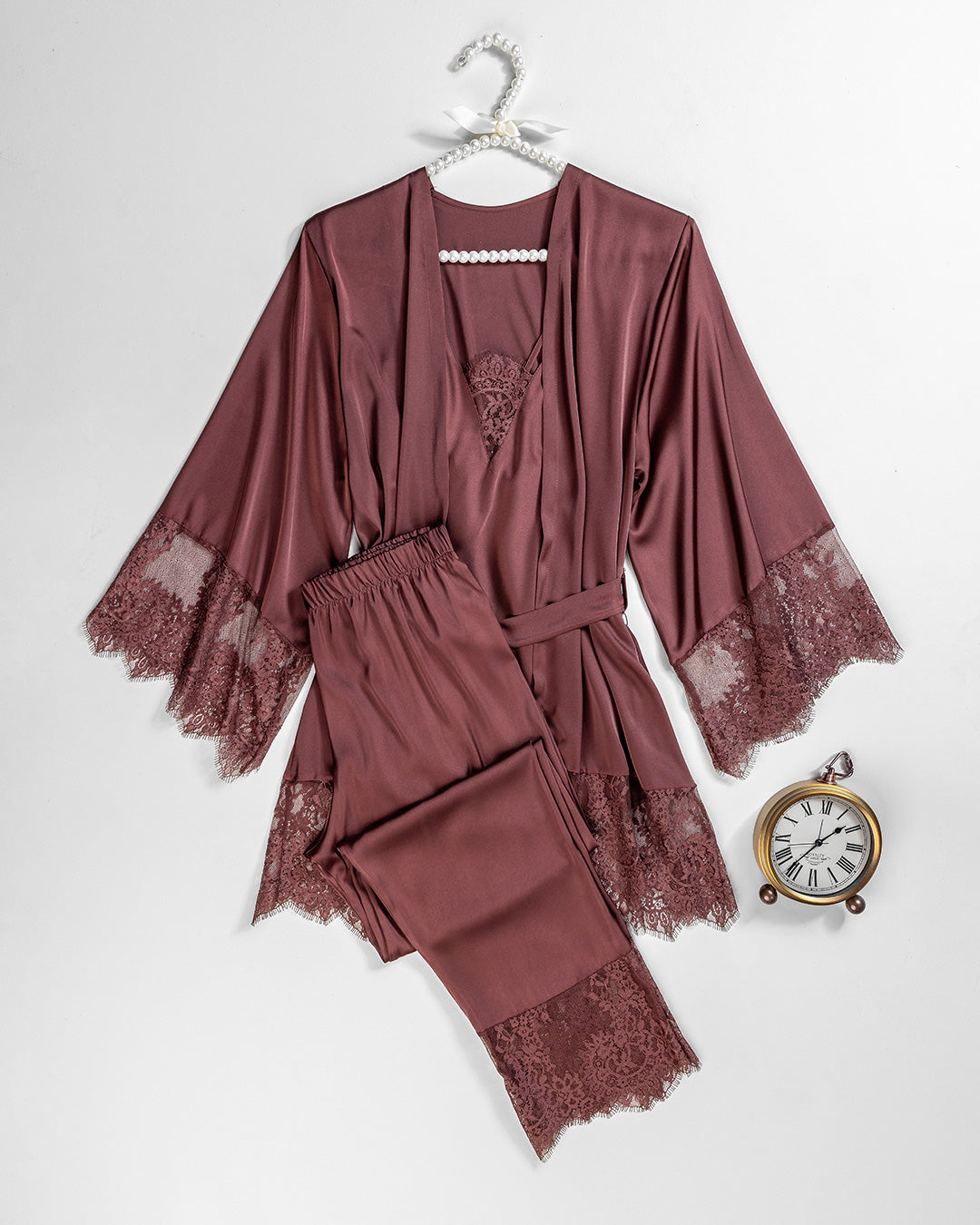 Satin & Lace Pajama Set – 3 Pieces 3518-26