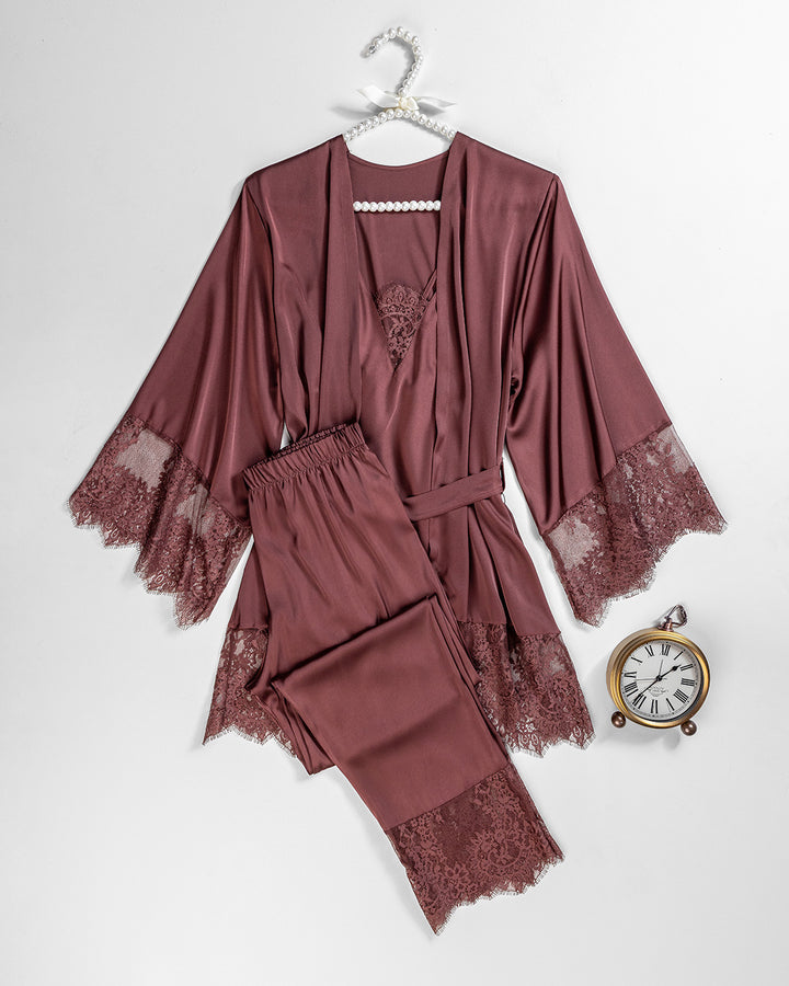 Satin & Lace Pajama Set – 3 Pieces 3518-26