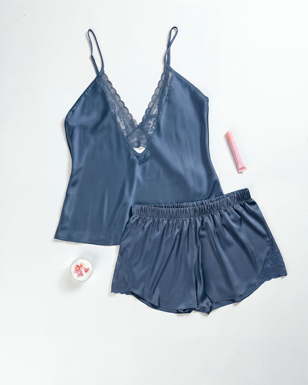 Satin & Lace Pajama Shorts Set 3525-26