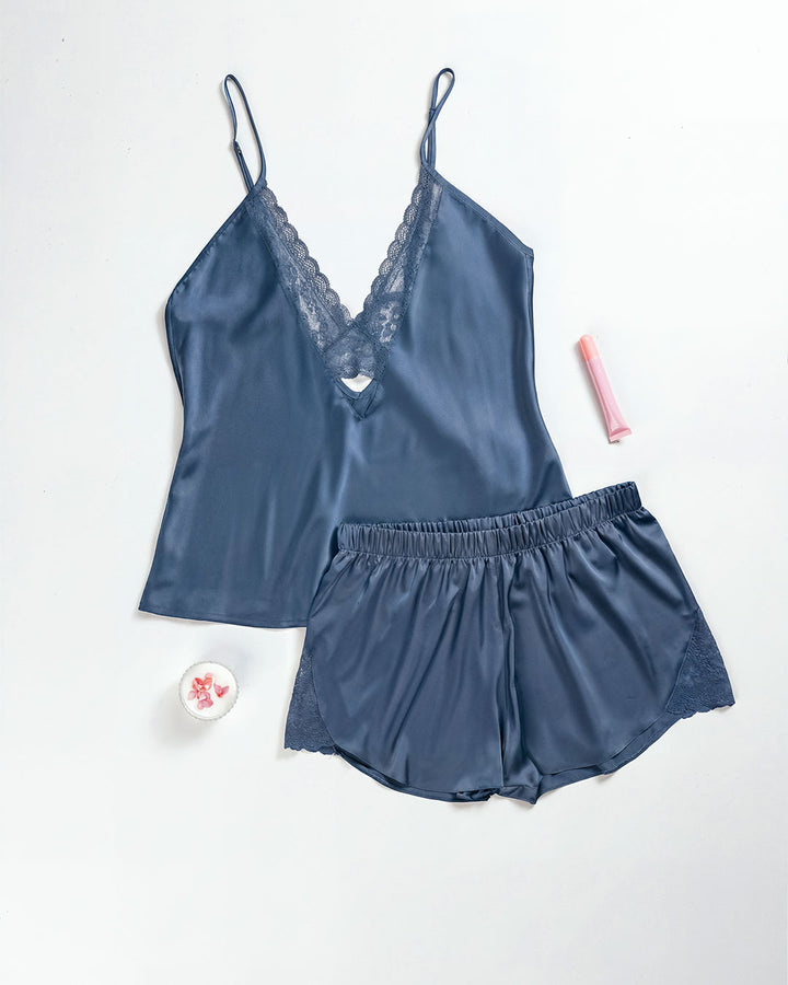 Satin & Lace Pajama Shorts Set 3525-26