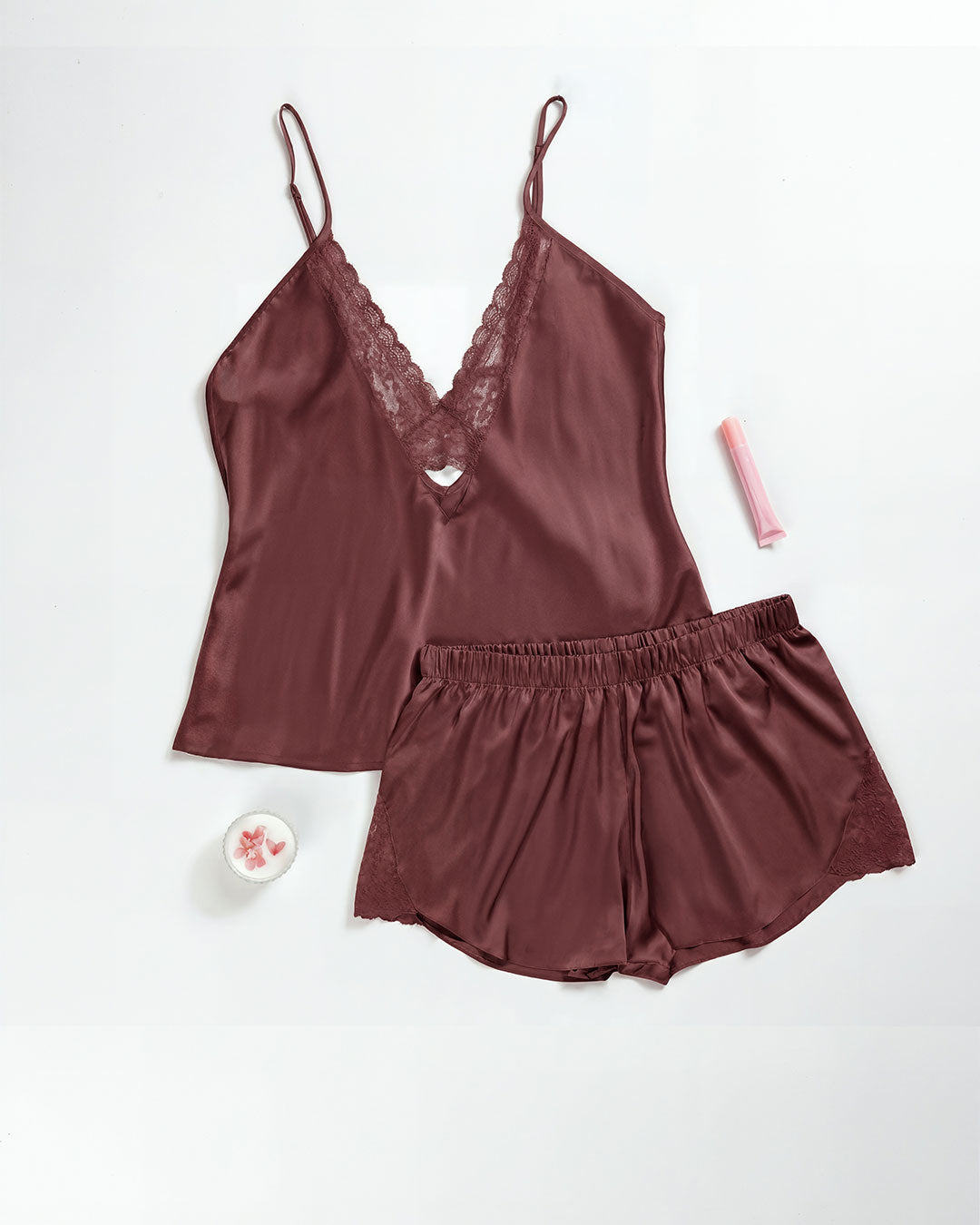 Satin & Lace Pajama Shorts Set 3525-26