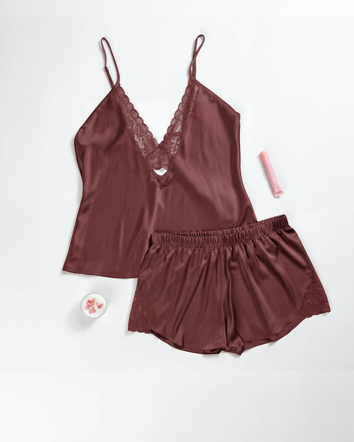 Satin & Lace Pajama Shorts Set 3525-26