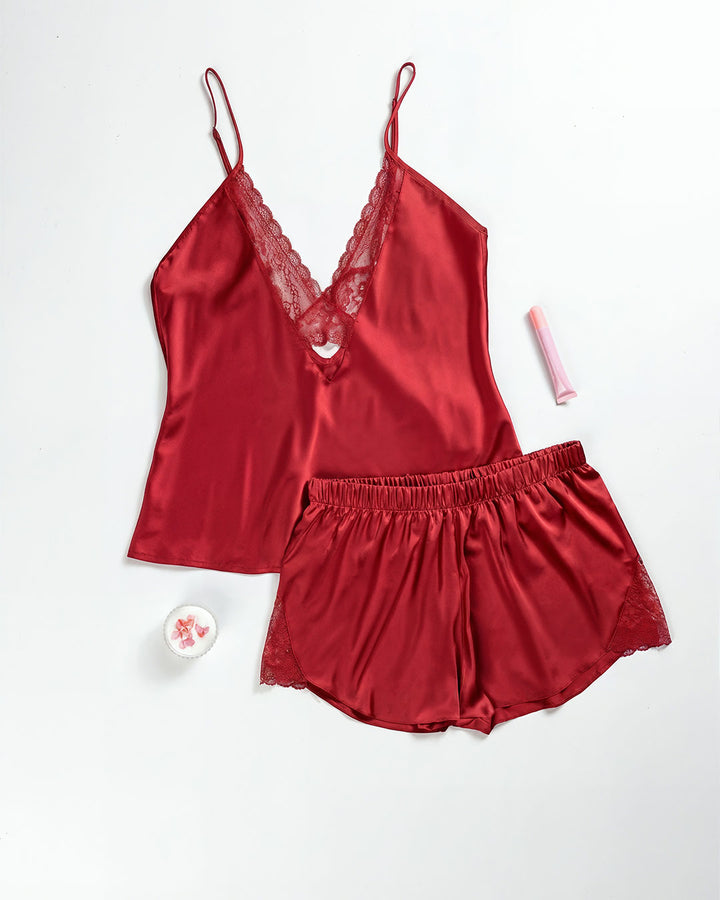 Satin & Lace Pajama Shorts Set 3525-26