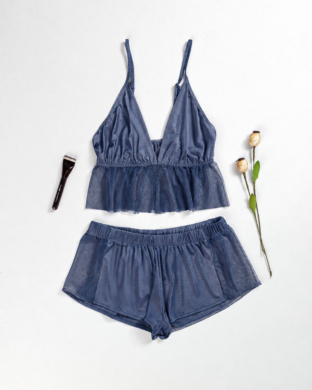 Satin & Lace Pajama Shorts Set 3526-26