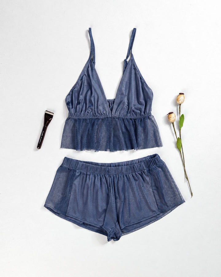 Satin & Lace Pajama Shorts Set 3526-26