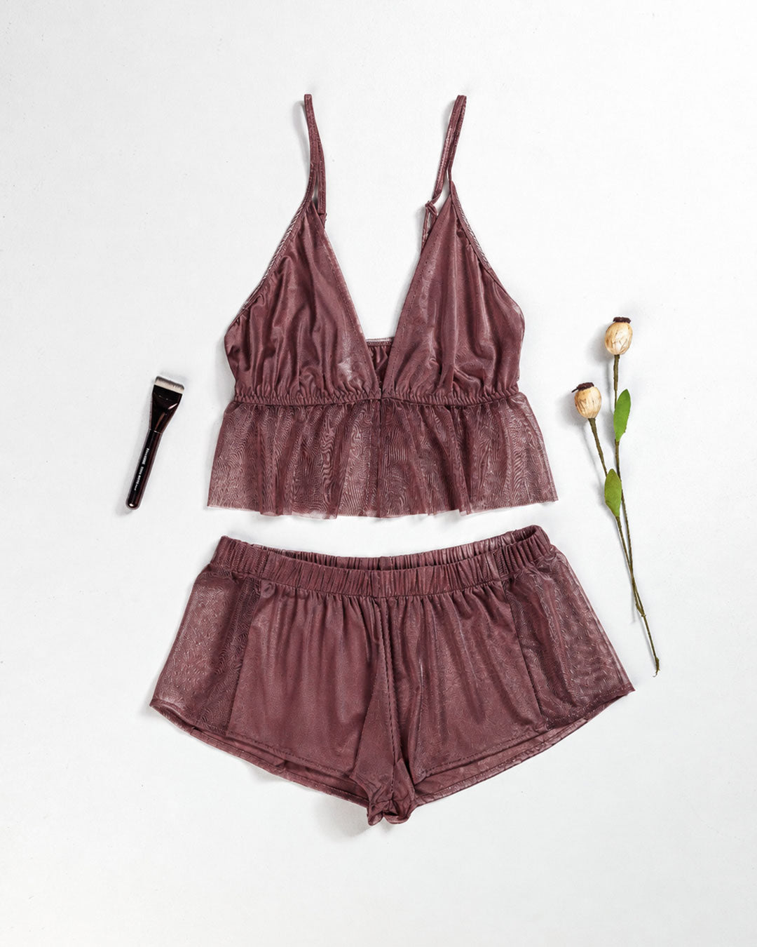 Satin & Lace Pajama Shorts Set 3526-26