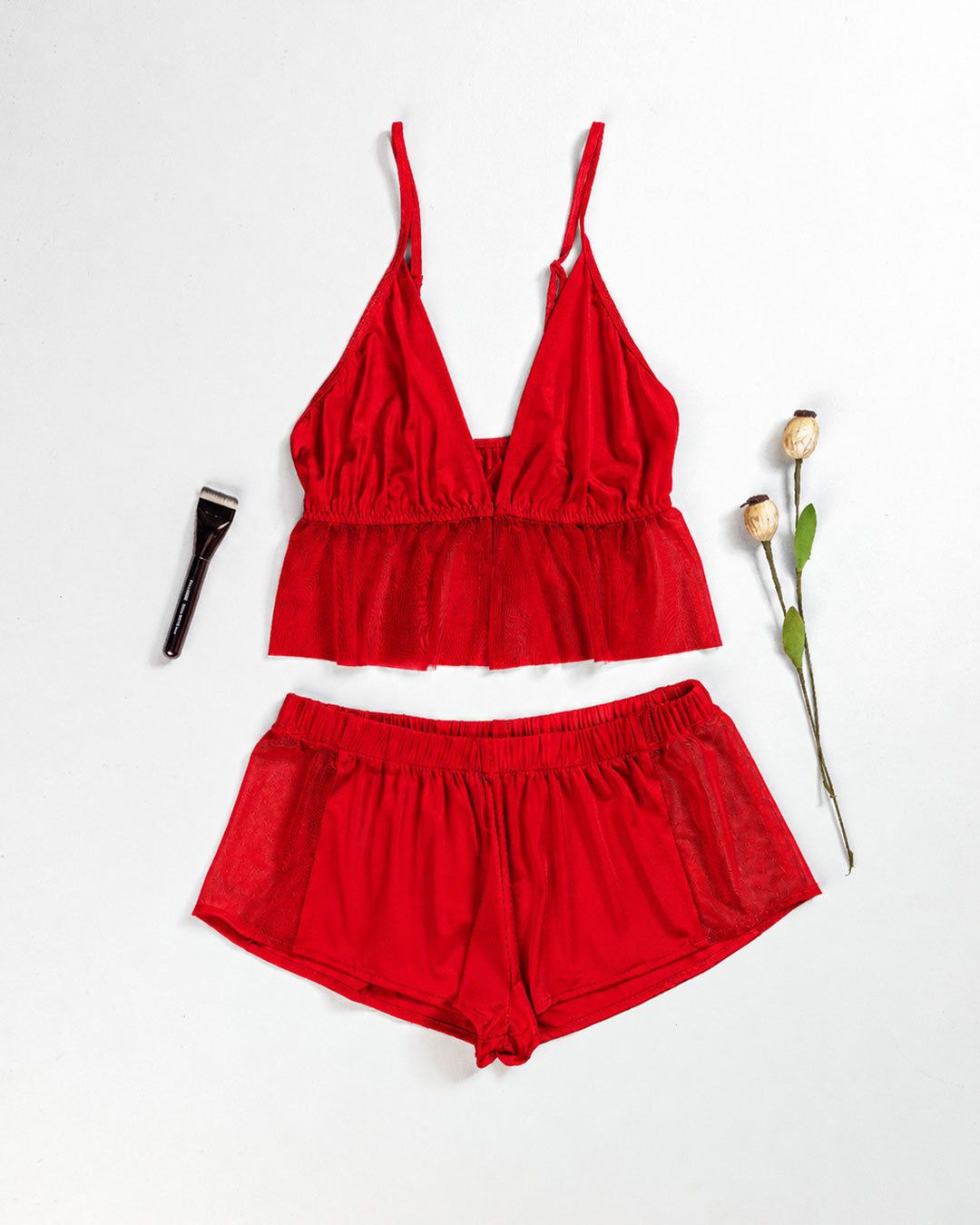 Satin & Lace Pajama Shorts Set 3526-26