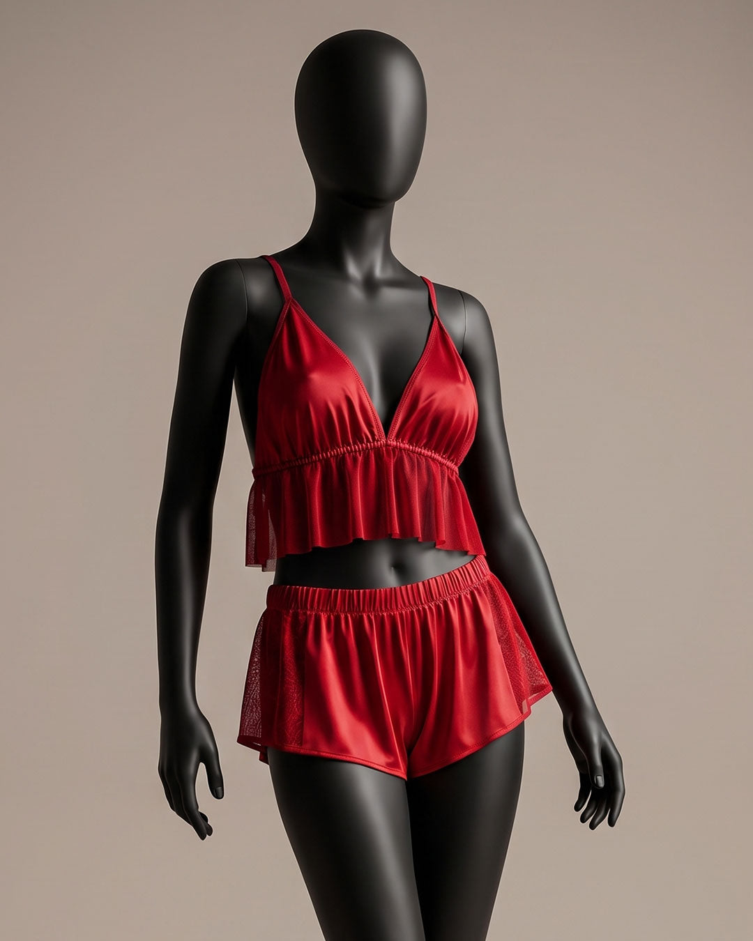 Satin & Lace Pajama Shorts Set 3526-26